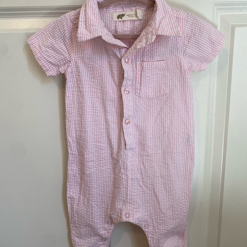 Pink Seersucker Romper